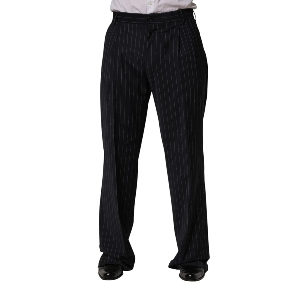 Dolce & Gabbana Black Stripe Straight Men Dress Trouser Pants