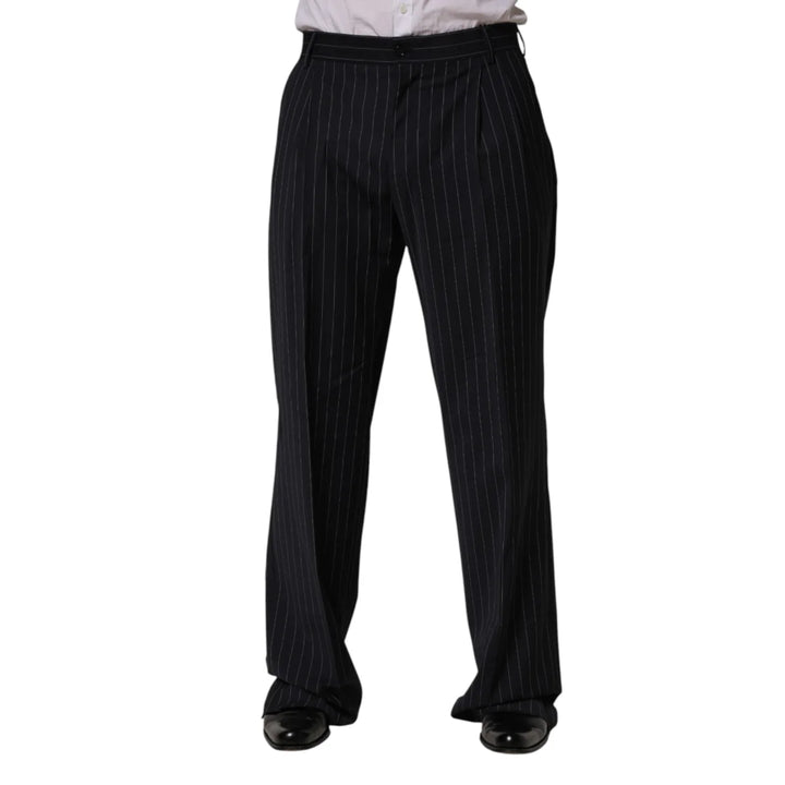 Dolce &amp; Gabbana Black Stripe Straight Men Dress Trouser Pants