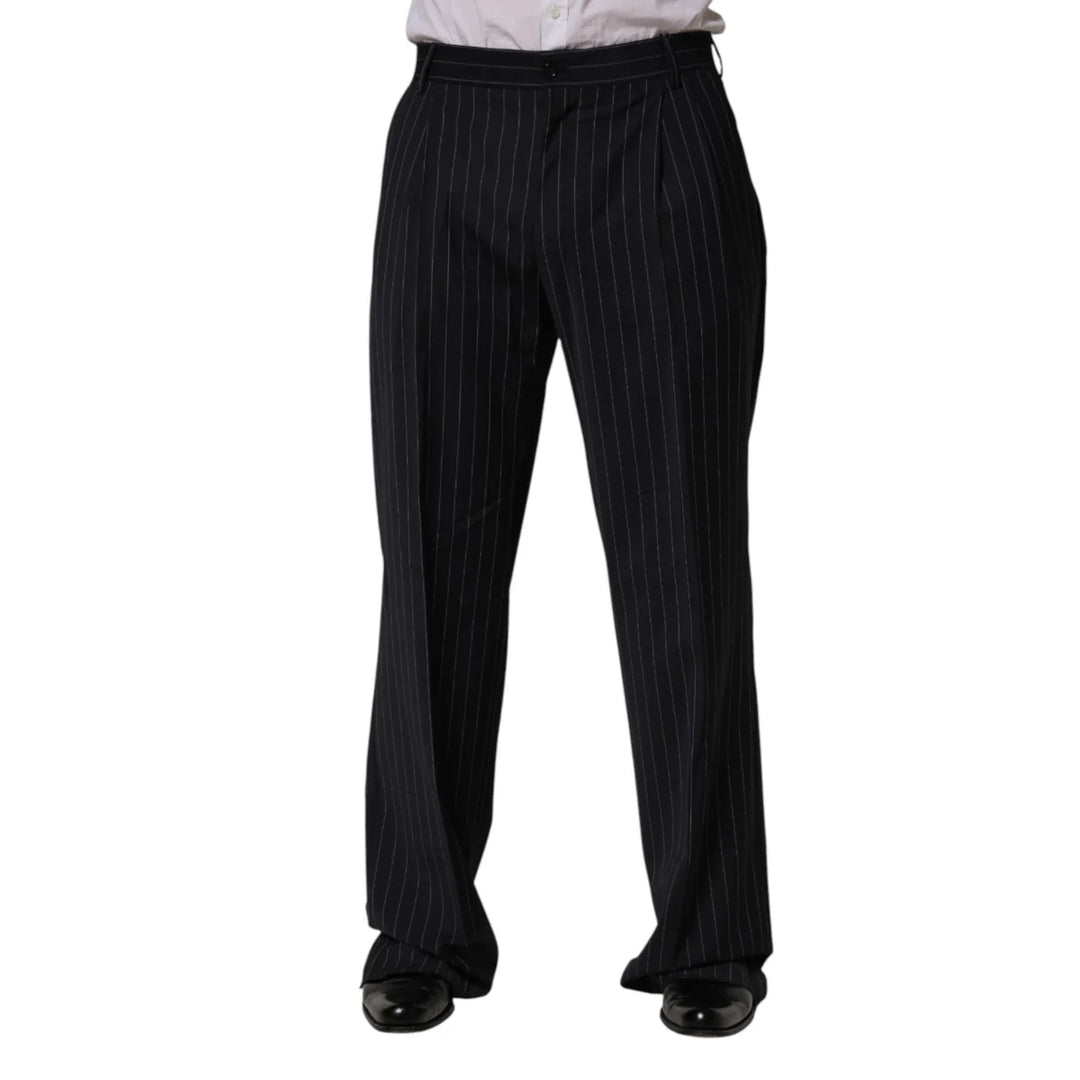 Dolce &amp; Gabbana Black Stripe Straight Men Dress Trouser Pants