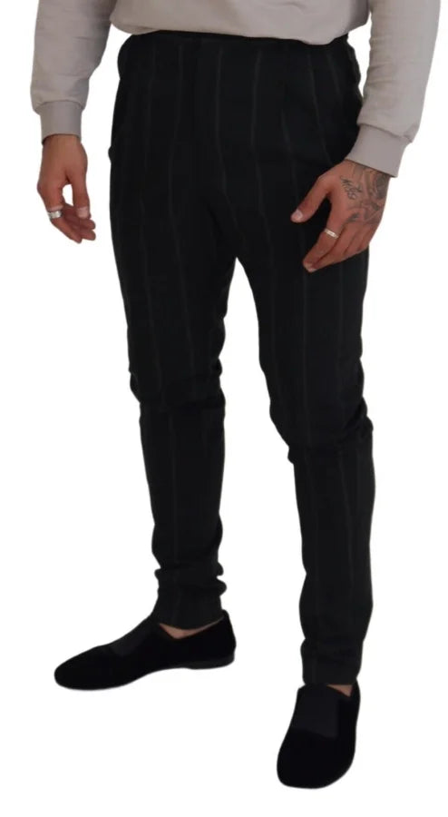 Dolce &amp; Gabbana Black Striped Men Trousers Cotton Pants