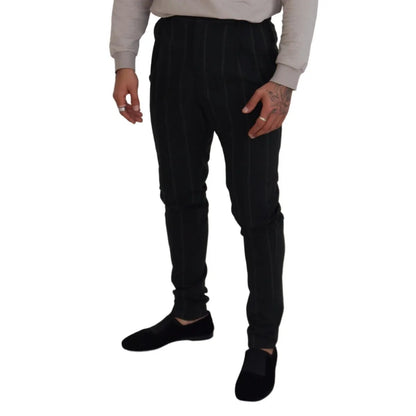 Dolce & Gabbana Black Striped Men Trousers Cotton Pants