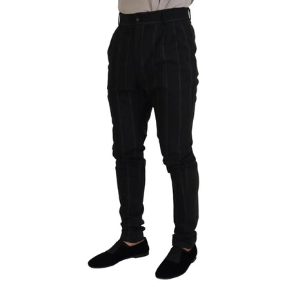 Dolce & Gabbana Black Striped Men Trousers Cotton Pants
