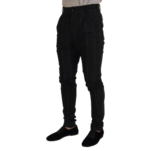 Dolce & Gabbana Black Striped Men Trousers Cotton Pants