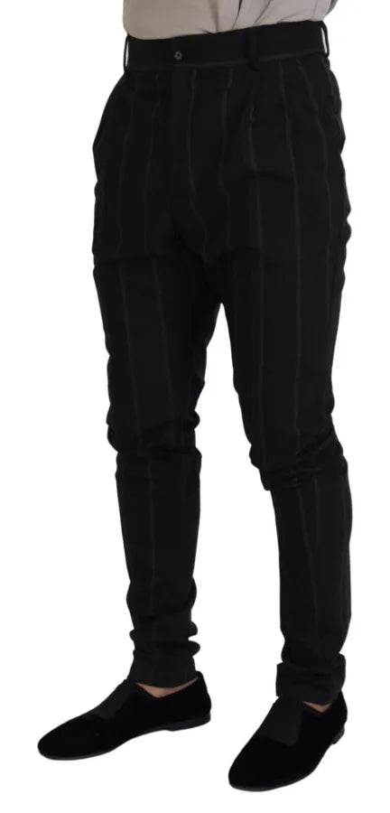 Dolce &amp; Gabbana Black Striped Men Trousers Cotton Pants