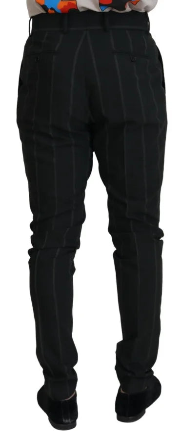 Dolce &amp; Gabbana Black Striped Men Trousers Cotton Pants