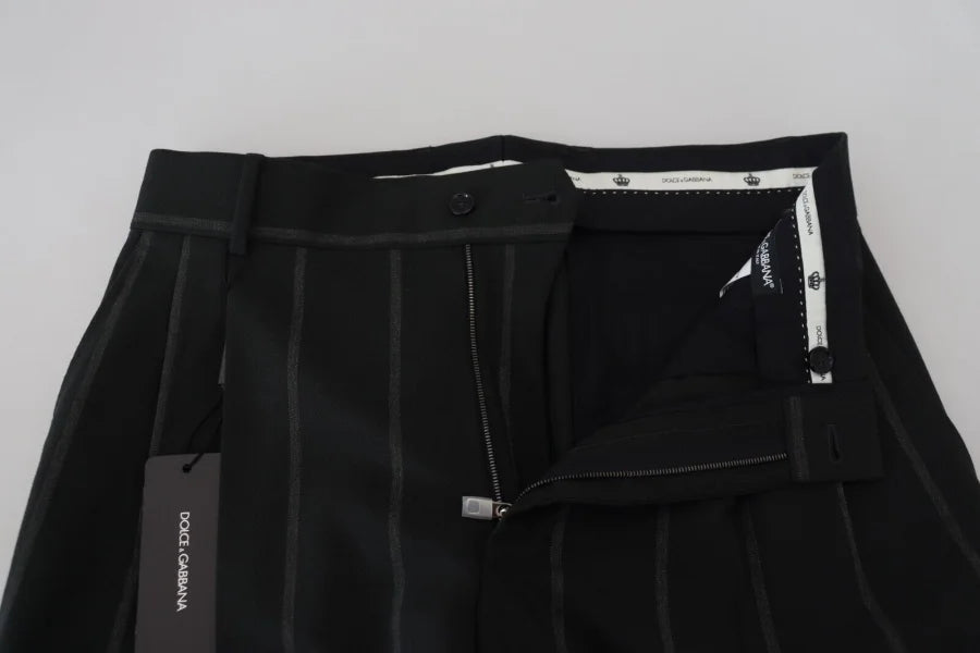Dolce &amp; Gabbana Black Striped Men Trousers Cotton Pants