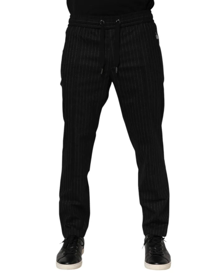 Dolce &amp; Gabbana Black Striped Wool Men Jogger Pants