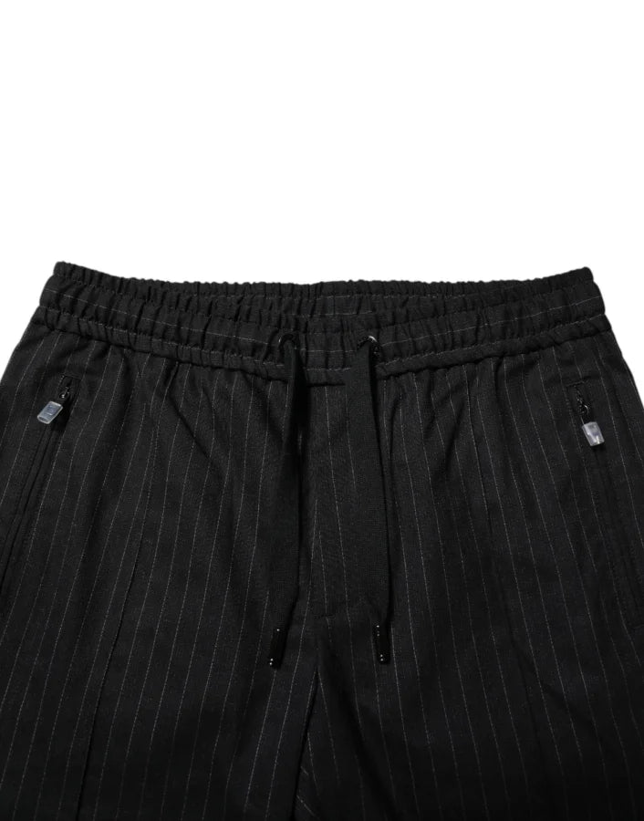 Dolce &amp; Gabbana Black Striped Wool Men Jogger Pants