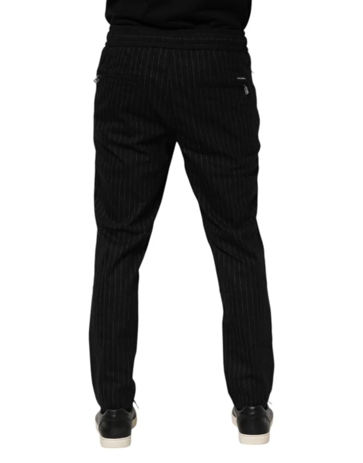 Dolce &amp; Gabbana Black Striped Wool Men Jogger Pants