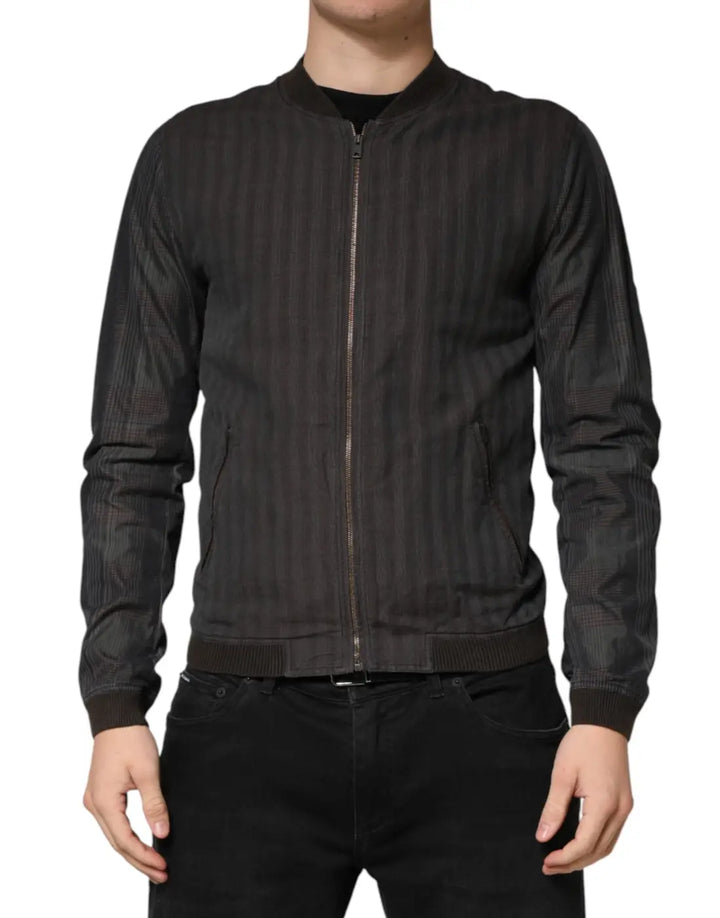 Dolce &amp; Gabbana Black Stripes Cotton Full Zip Bomber Jacket