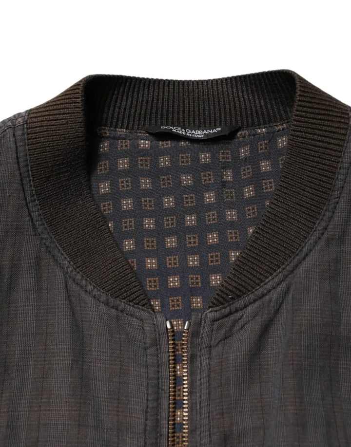 Dolce &amp; Gabbana Black Stripes Cotton Full Zip Bomber Jacket