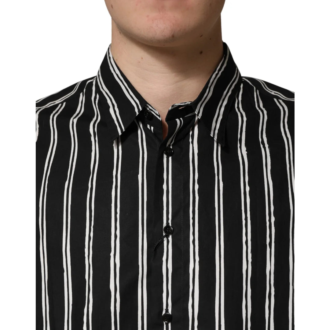 Dolce &amp; Gabbana Black Stripes Cotton Men Formal Dress Shirt