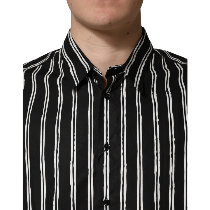Dolce &amp; Gabbana Black Stripes Cotton Men Formal Dress Shirt