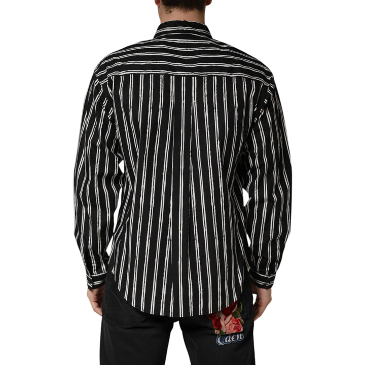 Dolce &amp; Gabbana Black Stripes Cotton Men Formal Dress Shirt