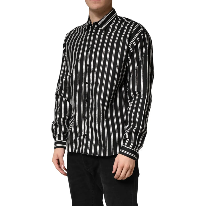 Dolce &amp; Gabbana Black Stripes Cotton Men Formal Dress Shirt