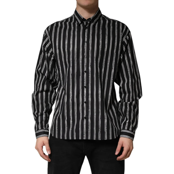 Dolce &amp; Gabbana Black Stripes Cotton Men Formal Dress Shirt