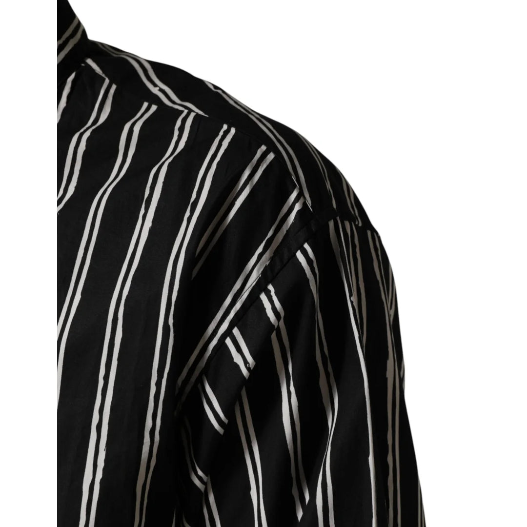 Dolce &amp; Gabbana Black Stripes Cotton Men Formal Dress Shirt