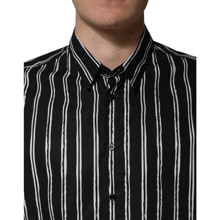 Dolce &amp; Gabbana Black Stripes Cotton Men Formal Dress Shirt