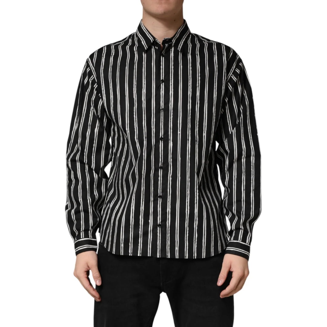 Dolce &amp; Gabbana Black Stripes Cotton Men Formal Dress Shirt