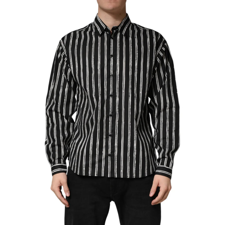Dolce &amp; Gabbana Black Stripes Cotton Men Formal Dress Shirt