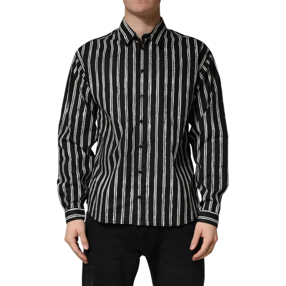 Dolce & Gabbana Black Stripes Cotton Men Formal Dress Shirt