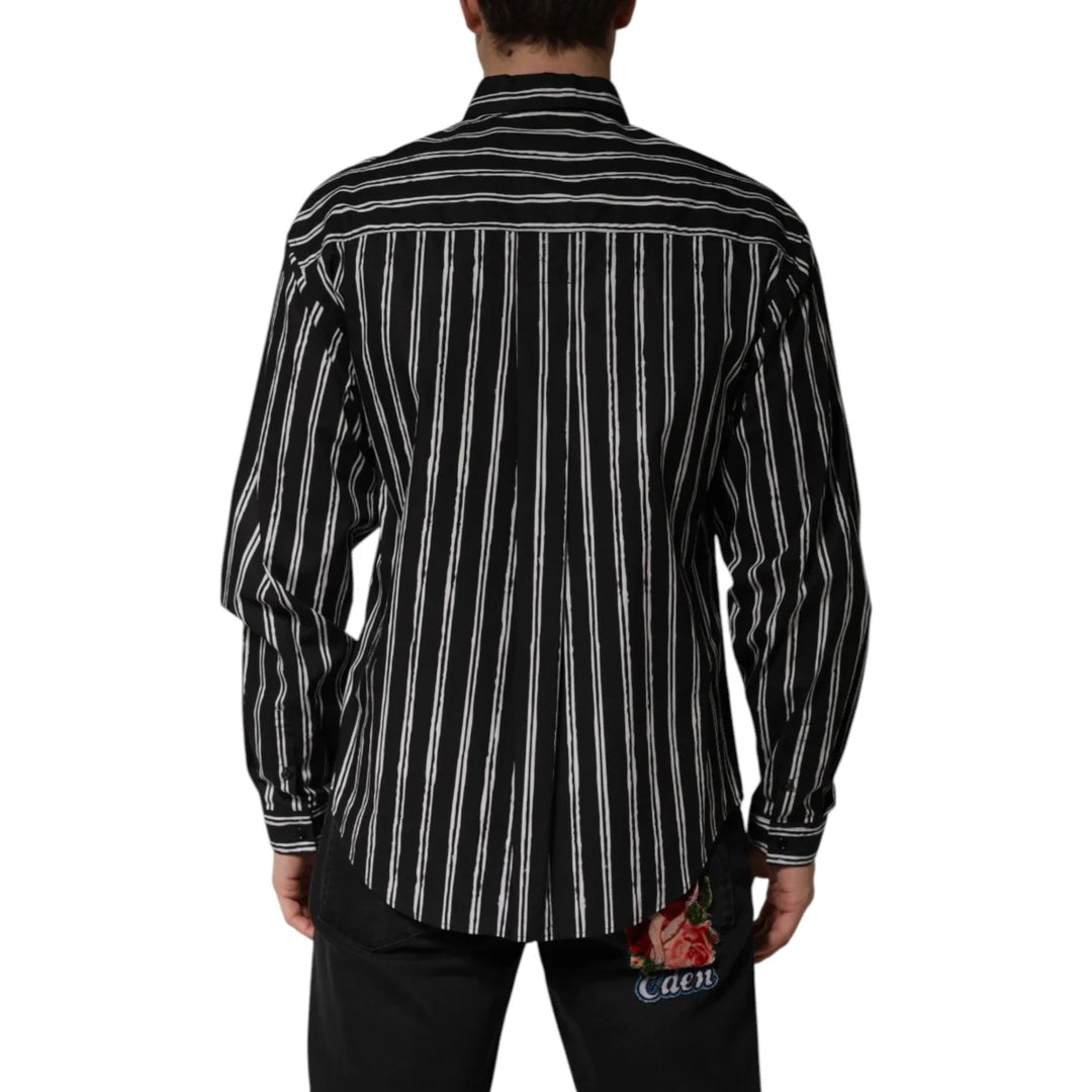 Dolce &amp; Gabbana Black Stripes Cotton Men Formal Dress Shirt