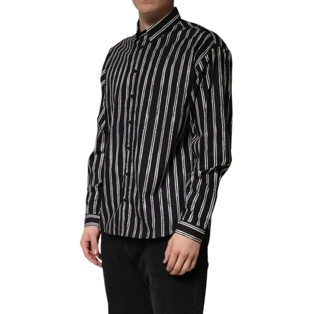 Dolce &amp; Gabbana Black Stripes Cotton Men Formal Dress Shirt