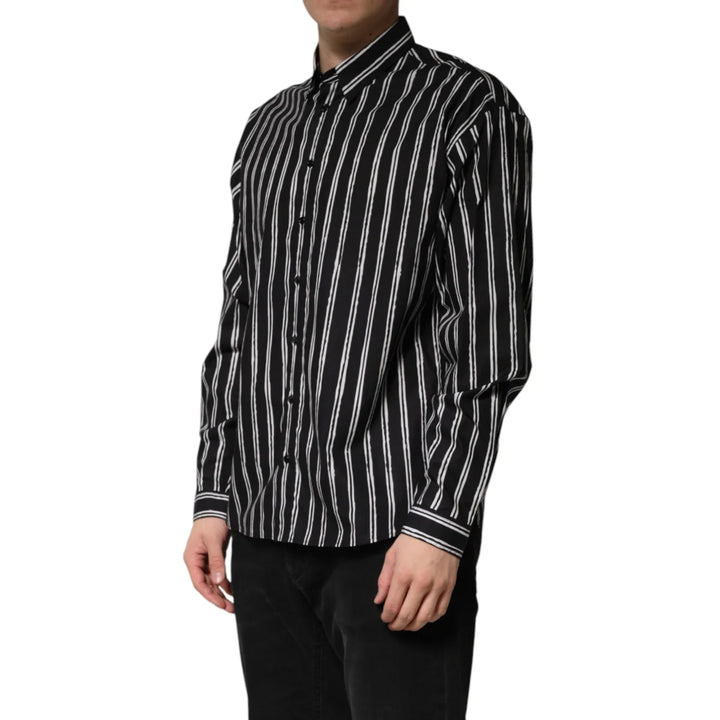 Dolce &amp; Gabbana Black Stripes Cotton Men Formal Dress Shirt