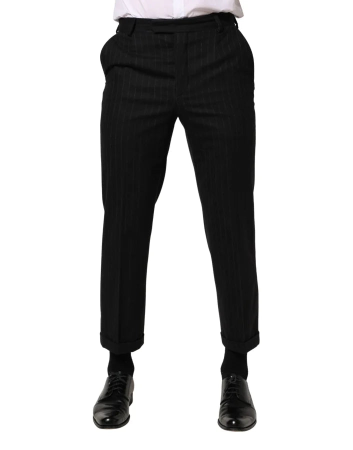 Dolce &amp; Gabbana Black Stripes Wool Dress Formal Trouser Pants