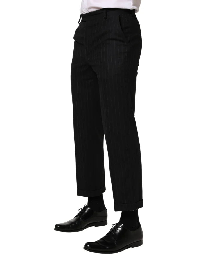 Dolce &amp; Gabbana Black Stripes Wool Dress Formal Trouser Pants