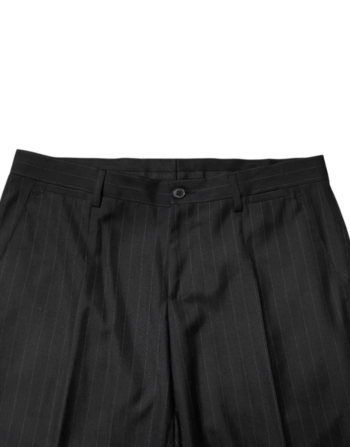 Dolce &amp; Gabbana Black Stripes Wool Men Dress Trousers Pants