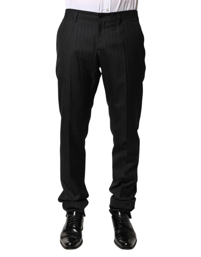 Dolce &amp; Gabbana Black Stripes Wool Men Dress Trousers Pants