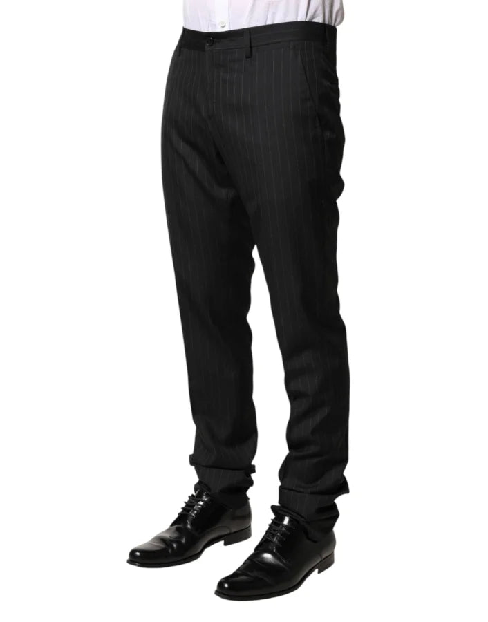 Dolce &amp; Gabbana Black Stripes Wool Men Dress Trousers Pants