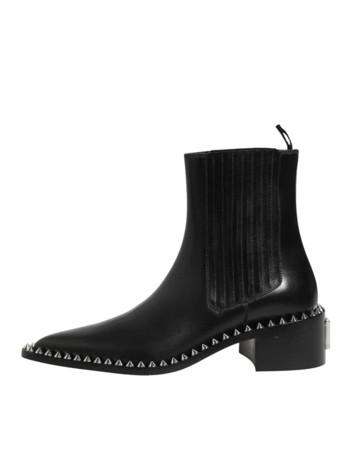 Dolce &amp; Gabbana Black Studded Chelsea Short Ankle Boots Shoes