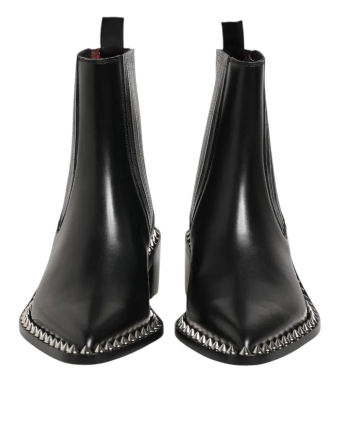 Dolce &amp; Gabbana Black Studded Chelsea Short Ankle Boots Shoes