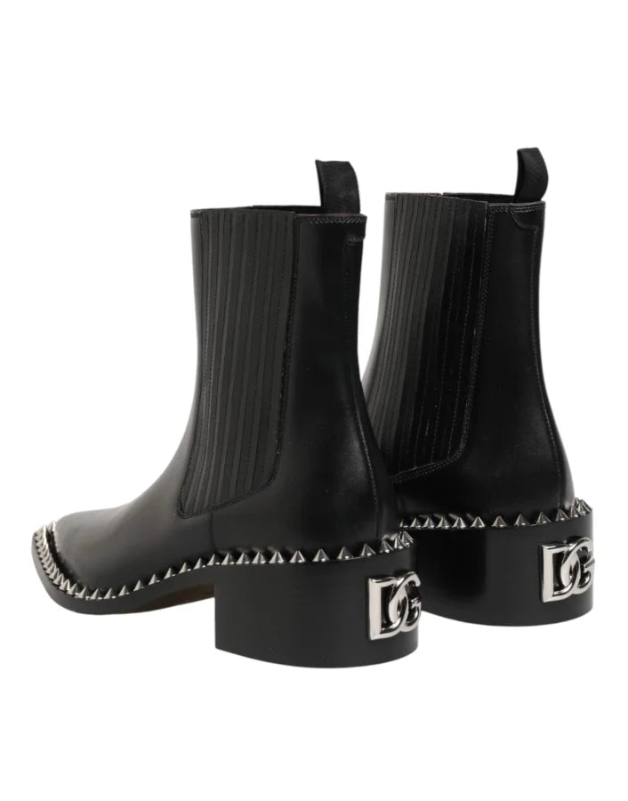 Dolce &amp; Gabbana Black Studded Chelsea Short Ankle Boots Shoes