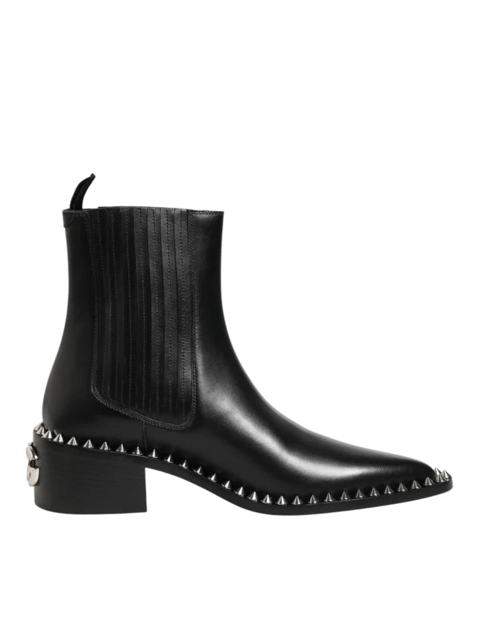 Dolce &amp; Gabbana Black Studded Chelsea Short Ankle Boots Shoes