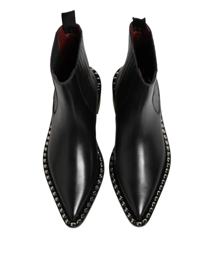 Dolce &amp; Gabbana Black Studded Chelsea Short Ankle Boots Shoes