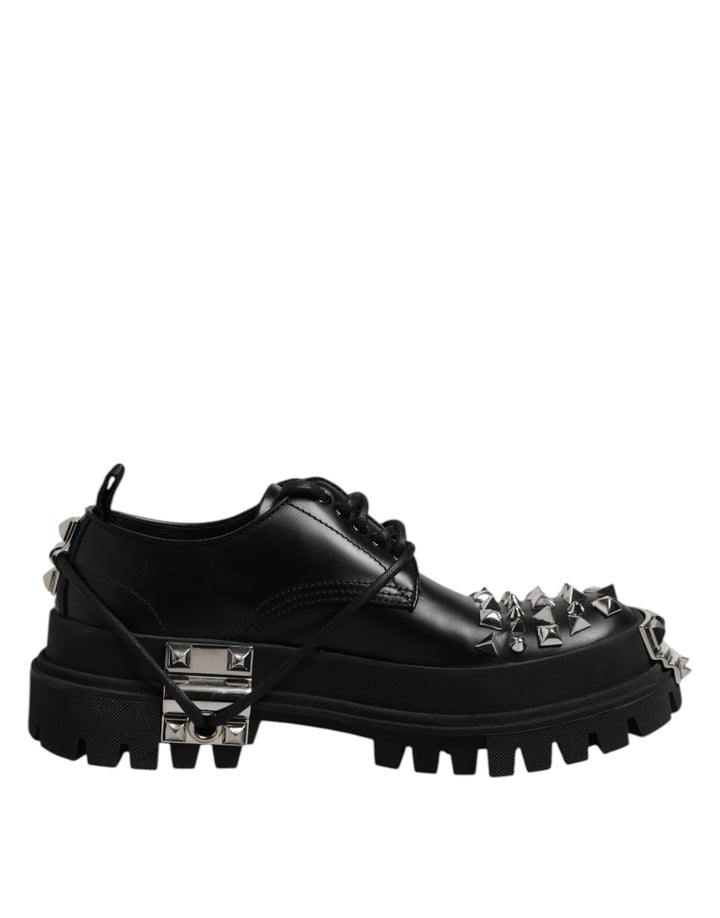 Dolce &amp; Gabbana Black Studded Leather Hi-trekking Derby Men Shoes