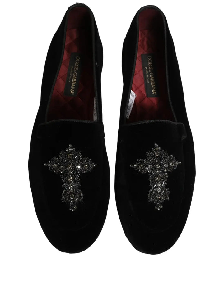 Dolce &amp; Gabbana Black Suede Embellished Dress Loafers Shoes