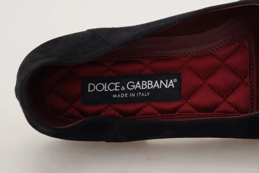 Dolce &amp; Gabbana Black Suede Gold Cross Slip On Loafers Shoes