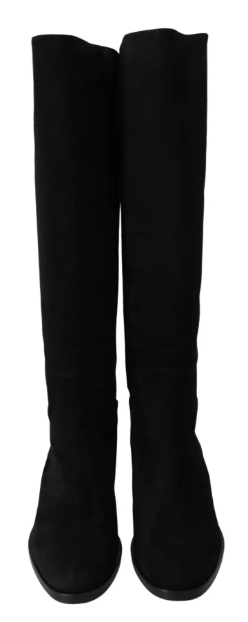 Dolce &amp; Gabbana Black Suede Knee High Flat Boots Shoes