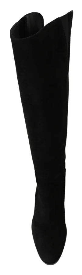 Dolce &amp; Gabbana Black Suede Knee High Flat Boots Shoes