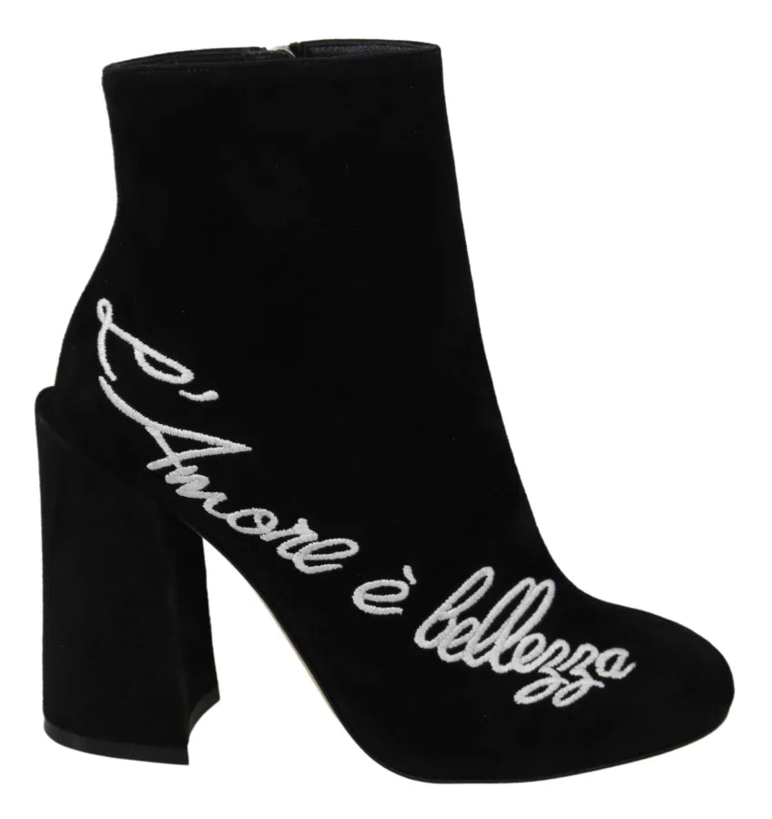 Dolce &amp; Gabbana Black Suede L’Amore E’Bellezza Boots Shoes
