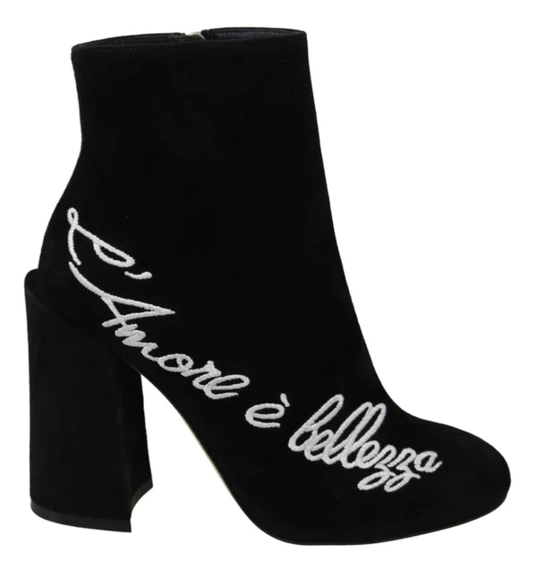Dolce & Gabbana Black Suede L’Amore E’Bellezza Boots Shoes