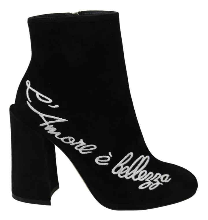 Dolce &amp; Gabbana Black Suede L’Amore E’Bellezza Boots Shoes