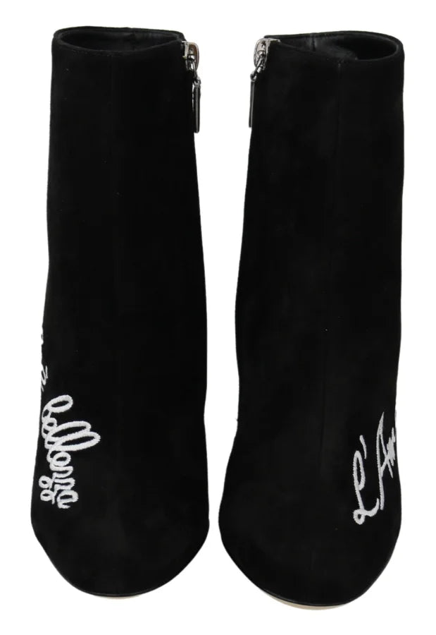 Dolce &amp; Gabbana Black Suede L’Amore E’Bellezza Boots Shoes