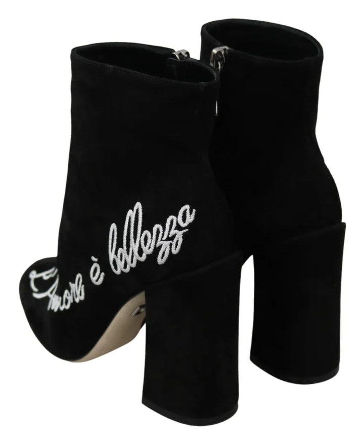 Dolce &amp; Gabbana Black Suede L’Amore E’Bellezza Boots Shoes