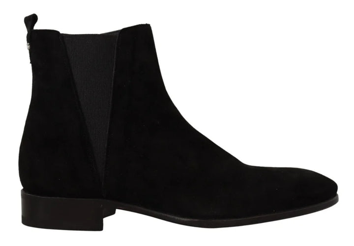 Dolce &amp; Gabbana Black Suede Leather Chelsea Mens Boots Shoes