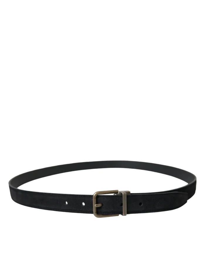 Dolce &amp; Gabbana Black Suede Leather Gold Metal Buckle Belt